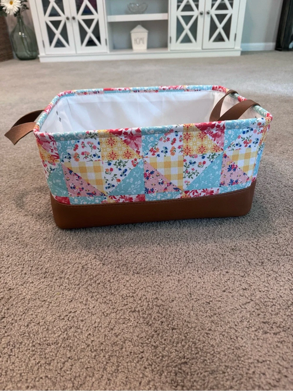 Pioneer Woman Basket Patchwork Medley with Handles EUC